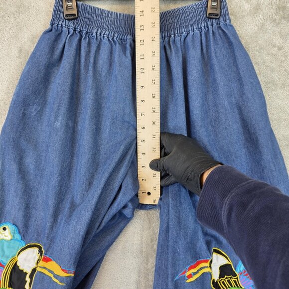 Southern Image Shorts Womens S Blue Chambray Wide Leg Embroidered Parrot Toucan - Picture 5 of 10